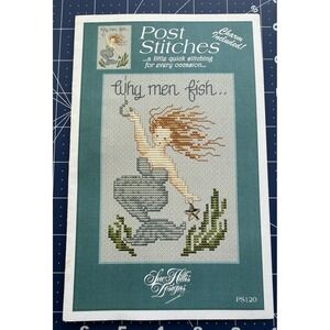 Sue Hillis Post Stitches Why Men Fish w Star Charm Counted Cross‎ Stitch Pattern
